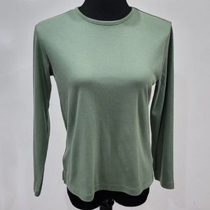 The Tog Shop Long Sleeve Round Neck Cotton Blend Solid Light Green Top Size-PS